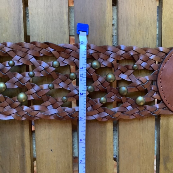 Another Line Inc Leather Wide Woven Braided Studded Belt Chestnut SZ L - Picture 7 of 7